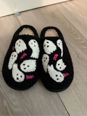 Kids Black Ghost Slipper Shoes with White Ghosts